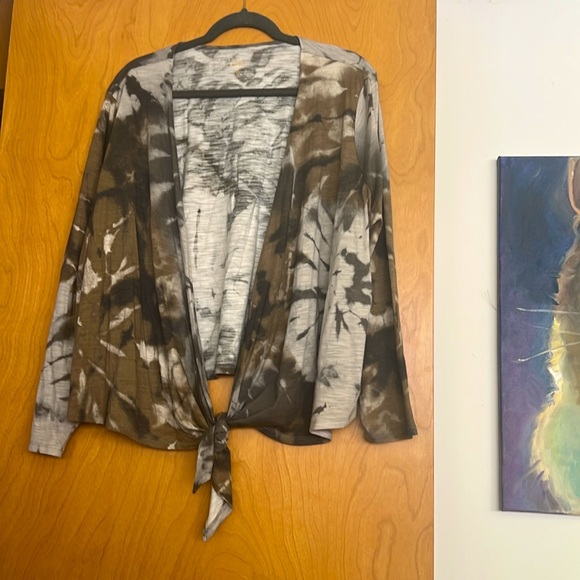 Belle by Kim Gravel Slub Knit Tank Dress + Matching Shrug. Olive Tie Dye. 2X - Picture 3 of 13